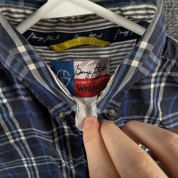 Wrangler George Strait Cowboy Cut Button Up Shirt Men Long Sleeve Plaid Blue - Picture 9 of 13